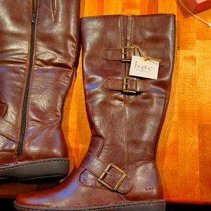 Dark brown b.o.c. women's Virginia wide shaft faux leather tall boots.